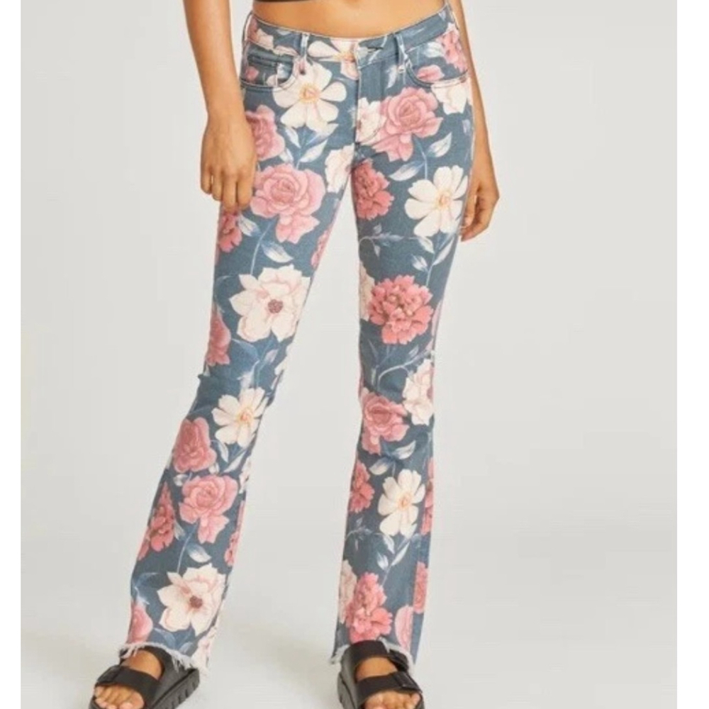 Driftwood Eva Masquerade Lw Rise Floral Print Bootcut Stretch Denim Jeans 31×32